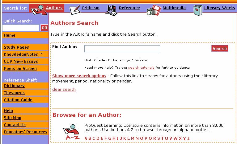 Quick Search Results Quick Search returns results from all the content areas available in ProQuest Learning: Literature.