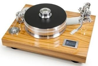 running turntable Inverted main bearing with ceramic ball Flywheel belt drive Motor control system with LCD-display Genuine Pro-Ject Audio Systems