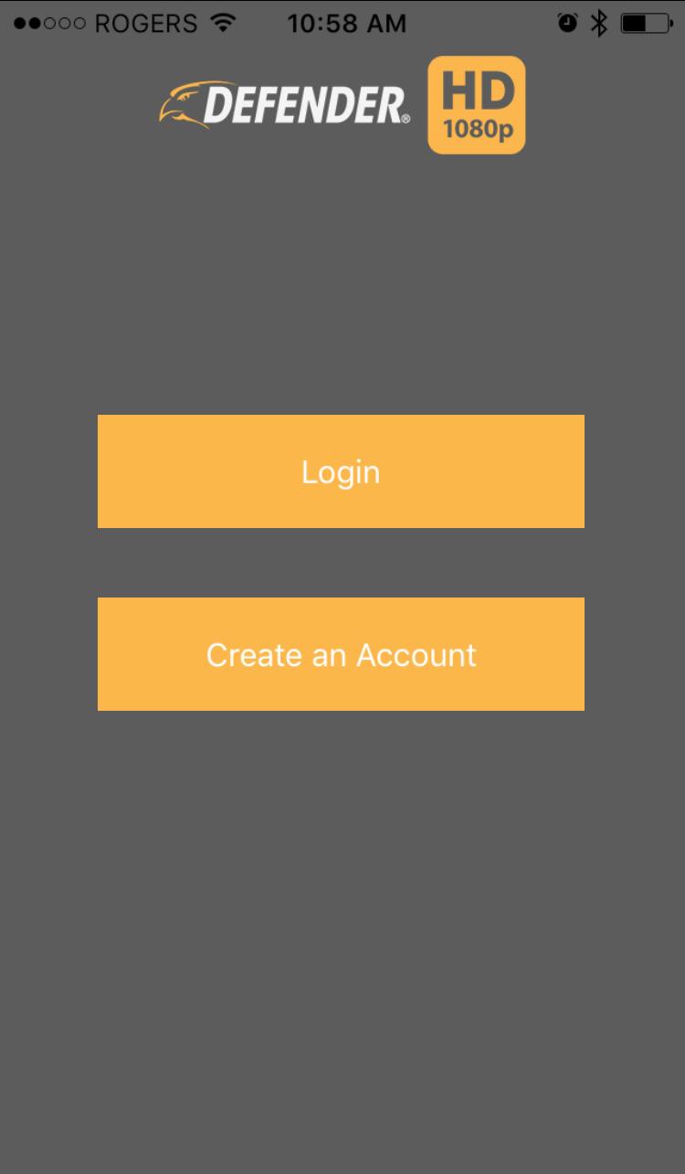 DEFENDER HD SMARTPHONE APPLICATION Download the Defender HD App from Android or iphone app store. Account Creation This section allows you to create an account, or log into an existing account. 1.