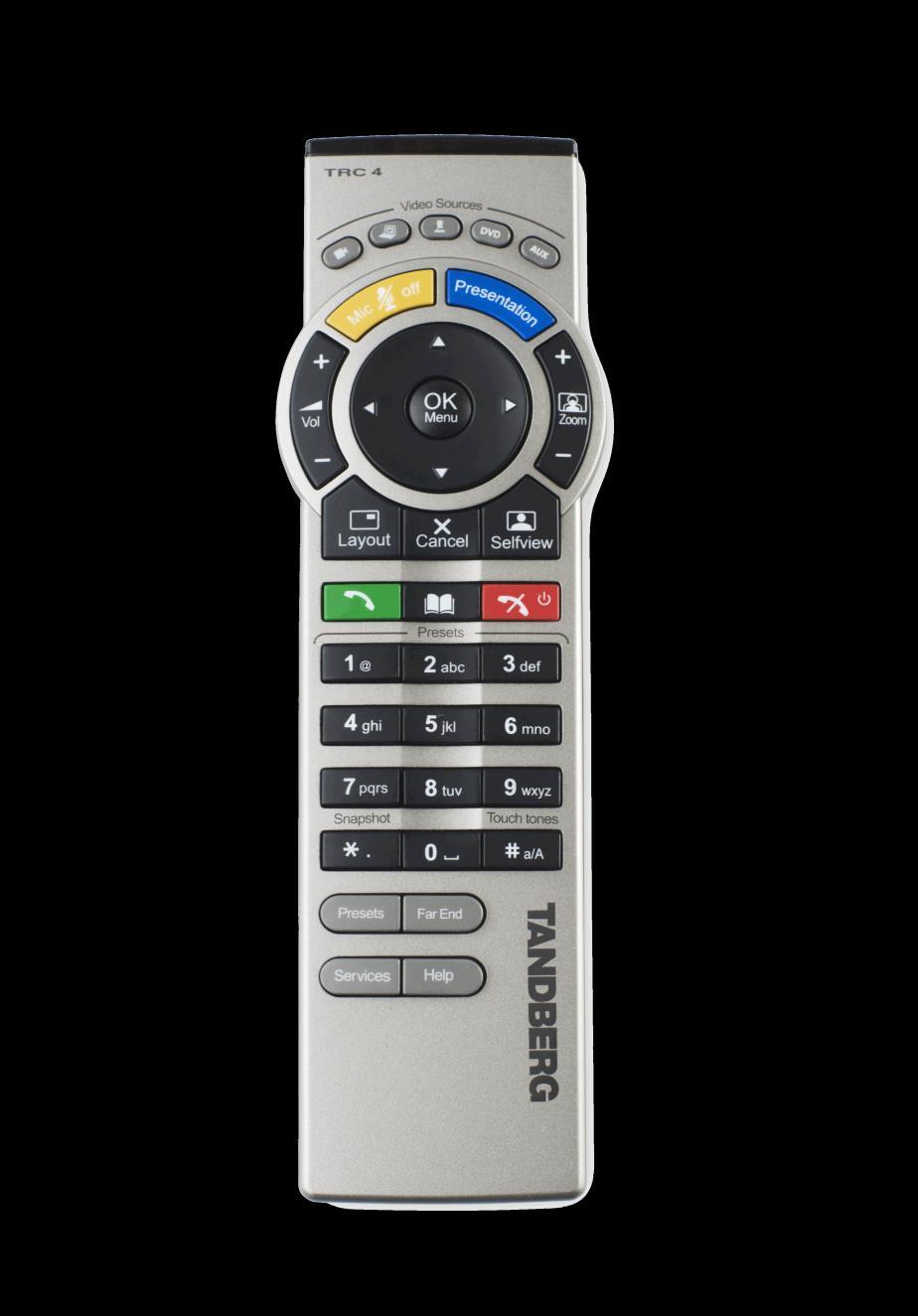 The Tandberg MXP Remote Control Mic Off turns your microphone on and off. Arrow Keys are used for navigation in the menu and for moving the camera Volume + and adjusts the system volume.