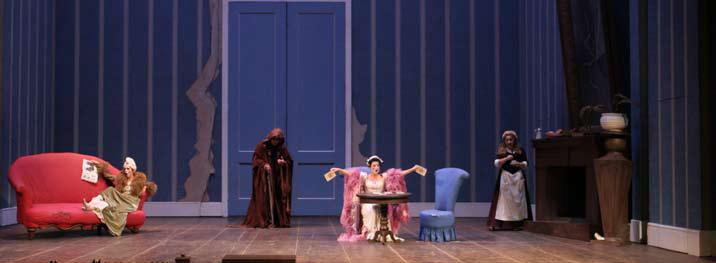 Alidoro, dressed as a beggar, visits Cenerentola and her family. (Photo: Beth Bergman) in the opera), Prince Ramiro describes him as a wise and trusted teacher.