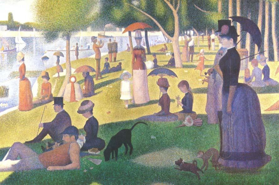 Suggested answers D2 / 31-1.7 Describe this painting using both simple and complex sentences. Georges SEURAT: A Sunday afternoon on the île de la Grande Jatte, 1884/86, 205.7x305.