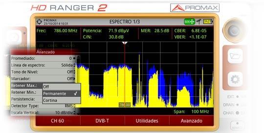 In the Spectrum Analyser mode, drop down the Advanced menu and select the Max Hold option in Permanent mode.