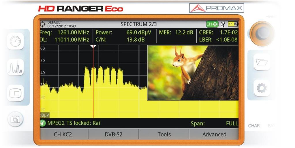 TV & SATELLITE ANALYSER HD RANGER Eco 1 1 INTRODUCTION 1.1 Description The new HD RANGER Eco is the sixth generation of field meters that PROMAX launches.