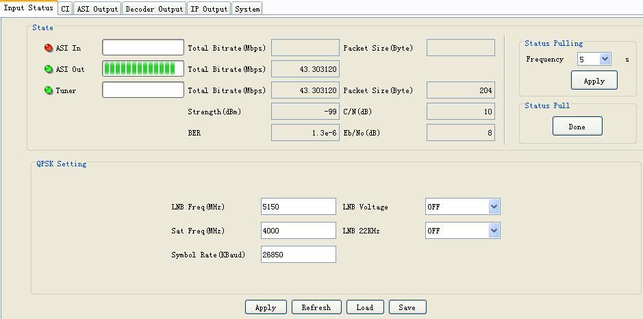 DMM-1000 PBI Input Status menu State option ASI IN: Status of ASI input. Red color means there is no ASI input. If there is ASI input, it will turn green.