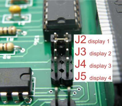 Connector's description: J1 = INPUT DATA CONNECTOR FROM MASTER CARD. J2, J3,J4, J5 = JUMPERS FOR DISPLAYS II IDENTIFICATION SELECTION. SW1 = NOT USED. J6 = 7-SEGMENTS OUTS. J7 = COMMON CATHODE INPUTS.