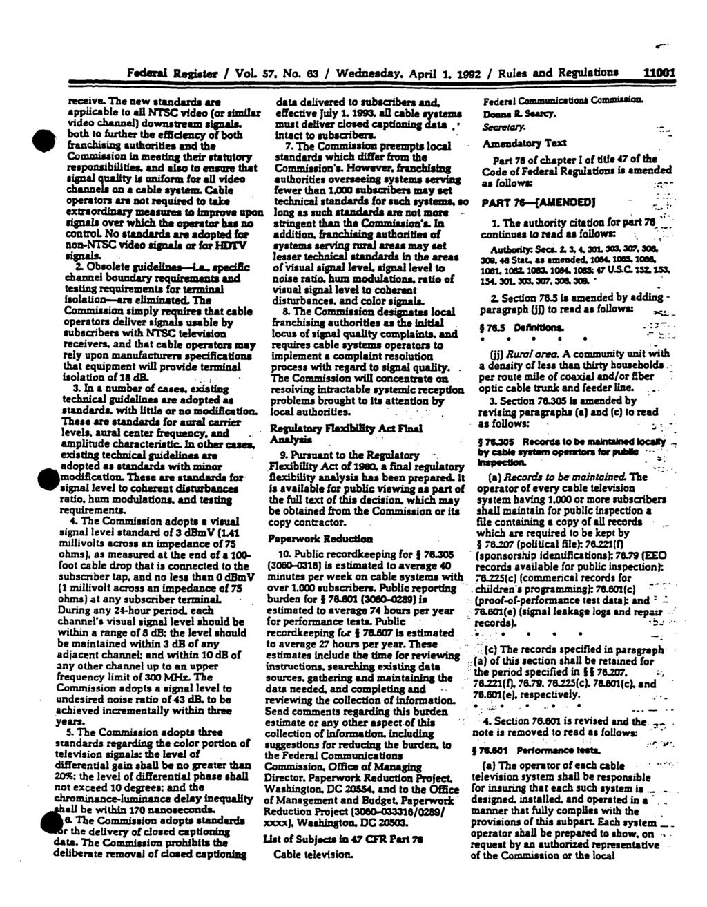 Falarri Rsgtbr / Vol. Sf. No. 83 / Wednesday. April 1, 1992 / Rdea and Regulatiom llwl receive.