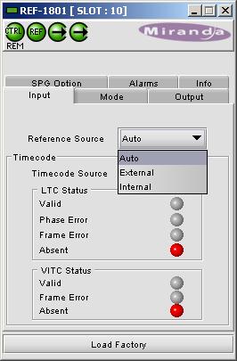 3.3.2 Input tab Reference Source The pulldown selects the reference source for this REF-1801.