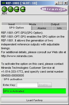 features of the REF- 1801 will be available. Figure 3.5 SPG Option tab 3.3.6 Alarms tab Click the Alarm Config button to open the Alarm Configuration for REF- 1801 panel a new wdow.