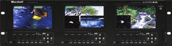 Model Descriptions OR503 Overview HighEnd 3RU Triple 5" Rack Mount Monitor The OR503 Triple 5" ORCHID rack mount monitor has 6 userassignable function keys as well as 4 userassignable rotary encoders.