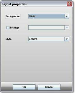 SM-XX Setup layout - opens the Layout Properties window. Choose background type from transparent, color or bitmap. Also choose new layout style from Center, Tile or Scale.