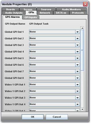 SM-XX GPIs Tab GPO Alarms Tab GPO Alarm Number select GPI alarm output number 1