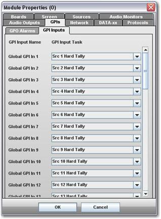 GPI Inputs Tab This sets up the task to execute on each GPI input when activated.