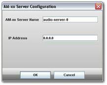 This tab enables the setup of one or more AM-xx units for use in audio server mode. A maximum of 20 AM-xx units can be assigned to a multi-viewer.