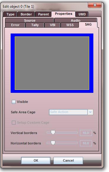 SAG- Safe Area Generator Tab (Video object) Visible - when ticked, this will show the safe area outline in the video.