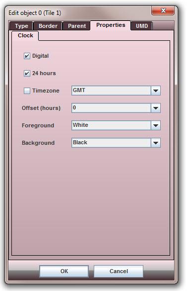 SM-XX Clock Properties Tab (Clock object) This tab only exists in tiles that are of Logo type. Digital - check for digital clock type, uncheck for analog type.
