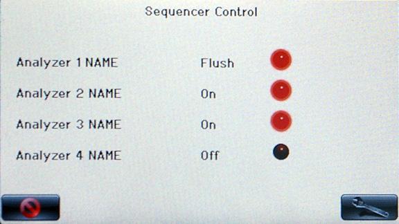 This screen contains the name and state of each active sequence. Figure 43. Sequencer Control screen 1. Navigate to the Sequencer Control screen.