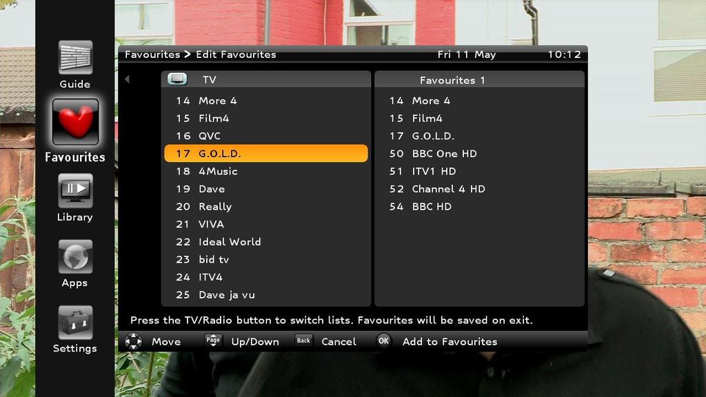 Editing a Favourites List From the Favourites menu (see page 31), press the YELLOW button to create or edit the selected Favourites list.