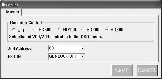 Settings of Administrator Console and SETUP MENU(OSD) When WJ-SX150A Administrator Console is Ver. 2.03 or later Select HD300. When the firmware of this unit is Ver. 2.03 or later. Select HD300 for CONTROL in 600 RECORDER of SETUP MENU(OSD).