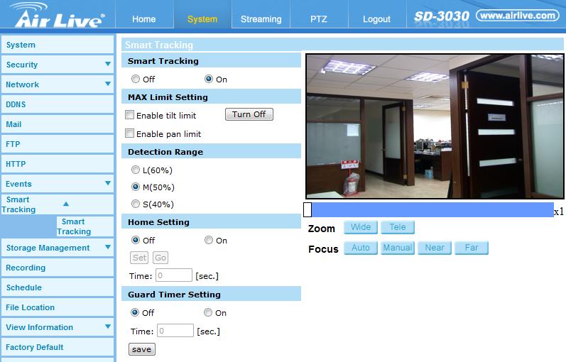 6. System - Max Limited Setting This setting menu allows the users to define a tracking area for the detection and tracking movement of the camera.