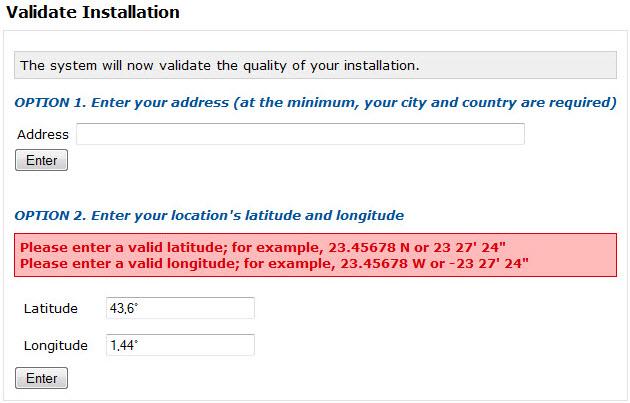 1.3.2 Syntax errors for Latitude/Longitude When entering the latitude and longitude values, the following error message occurs: An incorrect notation is used.