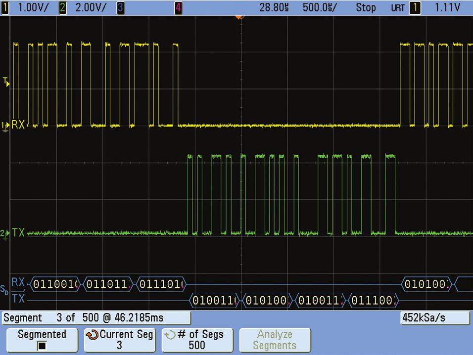 05 Keysight RS-232/UART Triggering and Hardware-Based Decode (N5457A) for InfiniiVision Oscilloscopes - Data Sheet Segmented memory captures more frames The segmented memory option for Keysight s