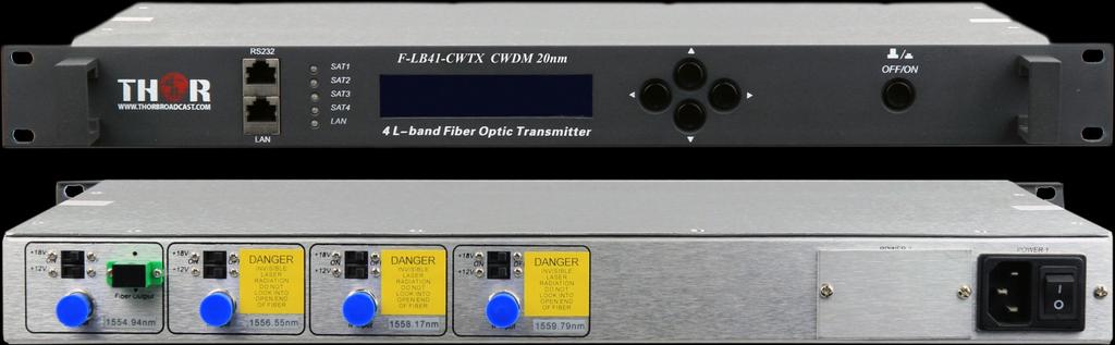 SATELLITE TV - 4 CHANNEL OPTICAL LINKS UP TO 80KM 4 L-Band LNB s Over Fiber 4x L-Band Satellite Outputs / Inputs 1x SC/APC Fiber Input Internal PSU with DC Input Automatic Gain Control Polarity