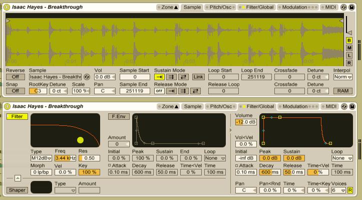 6 CHAPTER 1. INTRODUCTION Figure 1.3: Screenshot of two panels of Ableton Live s Sampler. The panels show the waveform view and the filter parameters, amongst others. c Ableton AG 1.2.