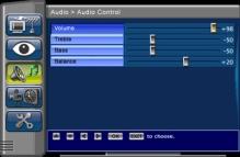 Audio: adjustment of settings for audio output of ATSC Set Top Box Please Note that incorrect settings will cause loss or distortion of audio. Use the arrow key to select Audio main item.