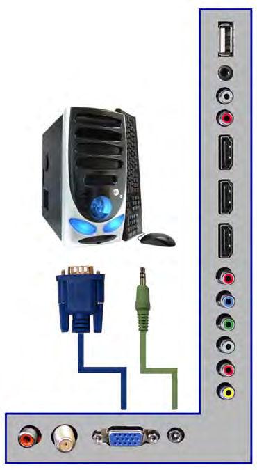Connecting to a PC with VGA and 3.5 mm minijack 1. Make sure the power of HDTV and your PC is turned off. 2.