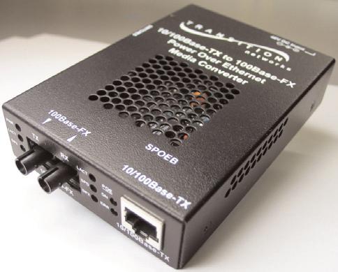 SPOEB0xx-00 User s Guide Stand-Alone Media Converter Power Over Ethernet 0/00Base-TX to 00Base-FX The SPOEB0xx-xx Power over Ethernet (POE) is a two port 0/00Base-TX to 00Base-FX media converter