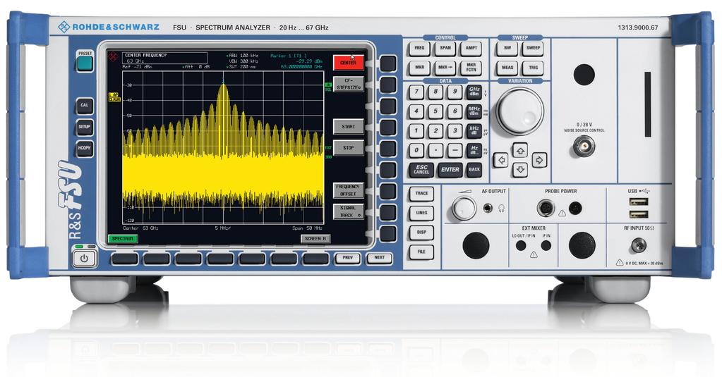 R&S FSU Spectrum Analyzer At a glance To handle the wide variety of measurement tasks in product development, an instrument must offer ample functionality and excellent performance in all areas of