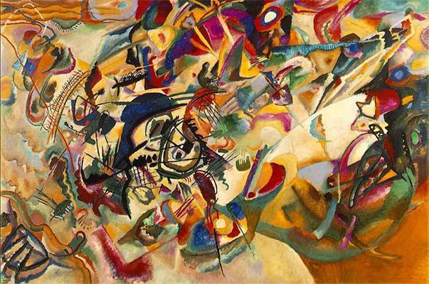 Composition VII (1913) Slika 1: Wassily Kandinsky: Composition VII. 1913. Tretyakov Gallery, Moscow Kompozicija VII prikazuje umetnikovo zavrnitev slikovne reprezentacije skozi orkan barv in oblik.