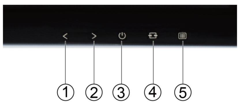 Hotkeys 1 Clear vision /< 2 Volume / > or 4:3 / Wide / > 3 Power 4 Source/Auto/Exit 5 Menu/Enter Power Press the Power button to turn on/off the monitor.