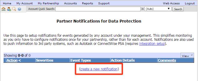 To assign the triggering conditions which send event information to Autotask, use the Partner Notifications menu option. 1.