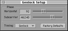 Using the Genlock Setup Window Media 100 s Genlock Setup window enables you to select the reference source for video signal timing: either Internal or Genlock.