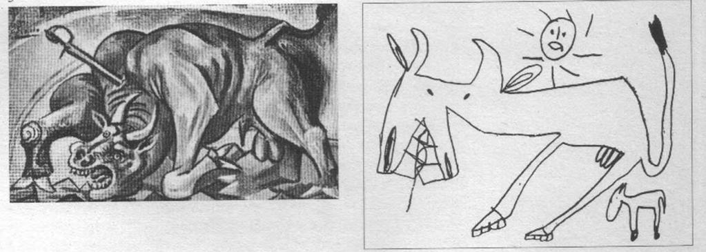 Pablo Picasso Deček (5 let ) Slika 11: Primerjava: Izsek iz umetniškega dela Pabla Picassa in izsek iz otroške risbe, Vir: Ravnikar, E.