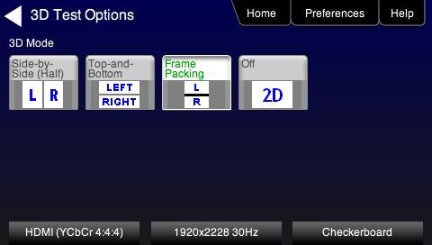 The following screen will appear: 3. Select the 3D mode (Side-by-Side, Top-and-Bottom or Frame Packing) and then select the subtype and Left/Right options (if applicable). 4.