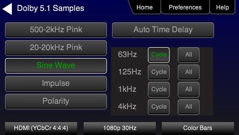 4. Touch select the desired audio test pattern. (Sine Wave shown in the screen shot above.) 11
