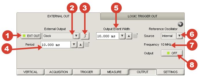 Outputs External and backplane logic trigger outputs provide basic clock, pulse and event driven pulse outputs. Palette Tabs: OUTPUT:EXTERNAL OUT, OUTPUT: LOGIC TRIGGER OUT Figure 4.