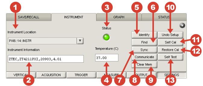 Instrument The instrument tab controls instrument communication and advanced commands. Palette Tabs: SETTINGS:INSTRUMENT Figure 4.