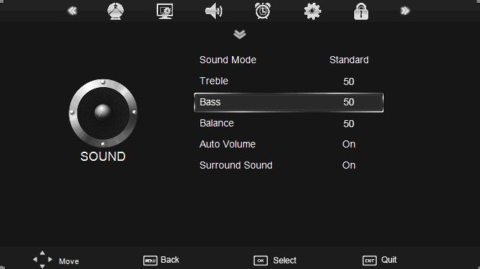 OSD Menu OSD Menu 3. SOUND menu SPDIF MODE PCM Description Sound Mode: Allows you to select among: Standard, Music, Movie, Sports and User.