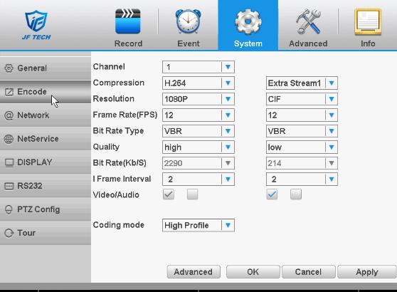 Figure 4.15 encoding settings [Channel] to select the channel number; display the corresponding channel information; [Compression] coding standard H.