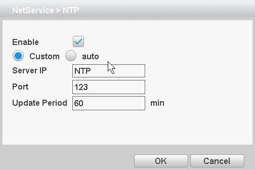 Figure 4.19NTP settings It required install the NTP service on the PC. Enable: Anti means, select Enable, set to take effect.