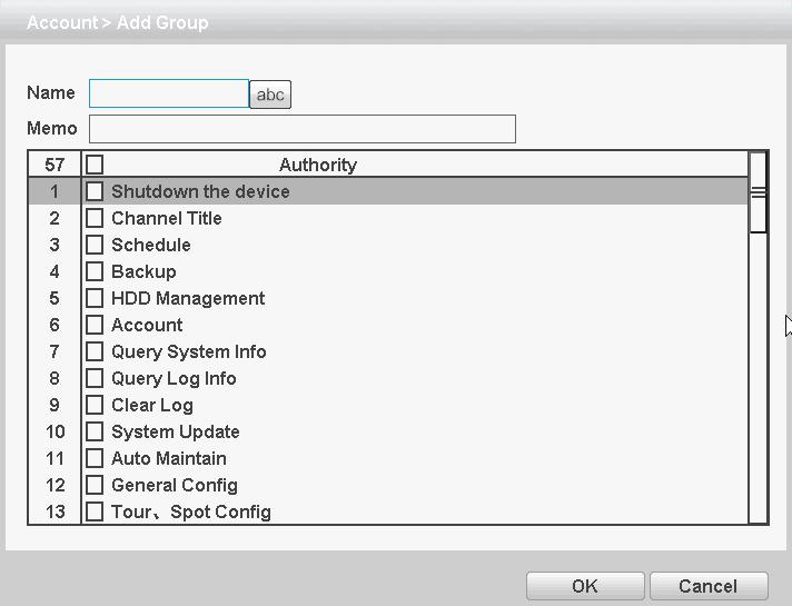 Figure 4.39 Add group [Delete User]: delete the selected user, the user cannot delete the registry.