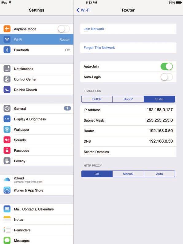 Preparation Configuring ipad network settings manually Operation 1. Open the [Settings] screen on the ipad. 2. Tap [Wi-Fi] and then select the network name (SSID) of your wireless access point. 3.