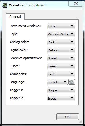Figure 7 Options Menu Syncing Two Analog Discoveries To sync the Scopes of two Analog Discoveries together, we suggest the following. 1.