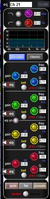 1.1.4 Signal Processing... Q Shapes Channel EQ now has Precision and Classic buttons which affect the Q shape of each band, switching what was previously Reciprocal and Symmetrical, respectively.