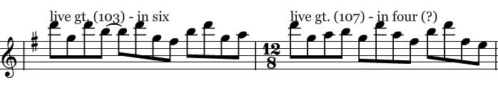 Second row: Rhythm comparison between chords in six and in four.