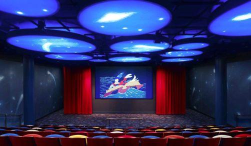 The Theater Our Fantasia-inspired, state-of-the-art digital theater accommodates an audience of 114, boasts colorful seats and dramatic lighting,
